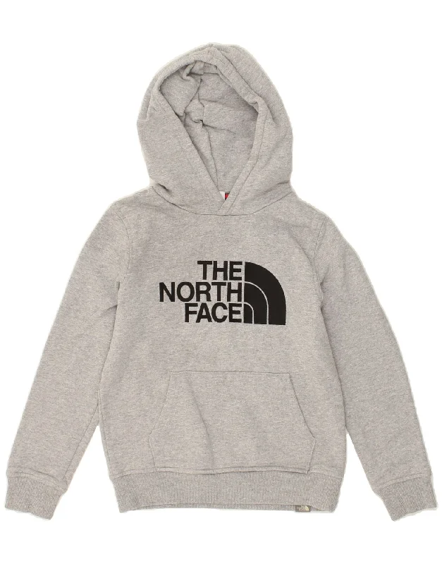 THE NORTH FACE Boys Graphic Hoodie Jumper 8-9 Years Large Grey Cotton Hoodie with Hem Contrast Bold Stylish