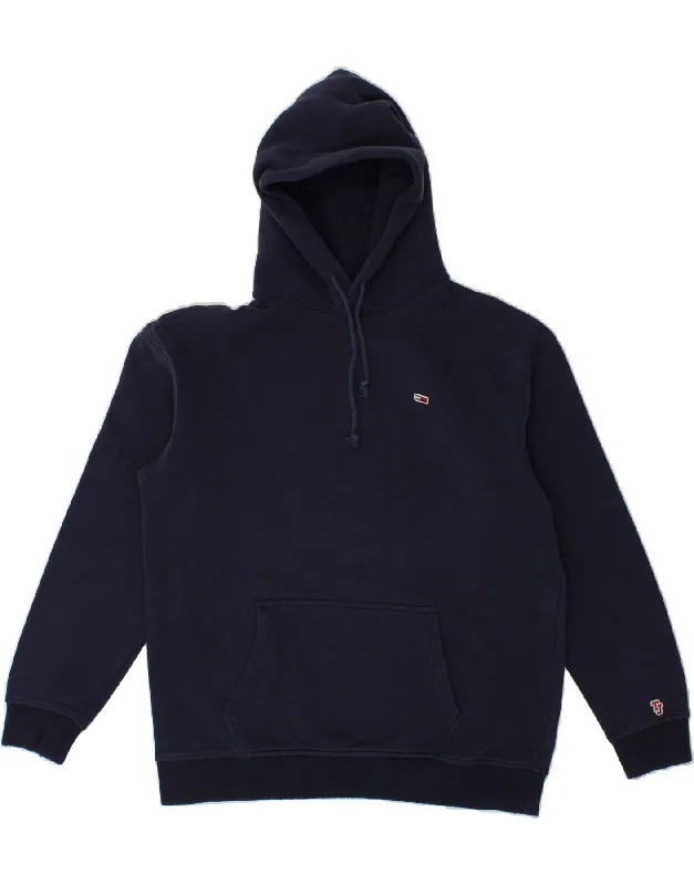 TOMMY HILFIGER Mens Hoodie Jumper Medium Navy Blue Cotton Hoodie with Emblem Brand Identity