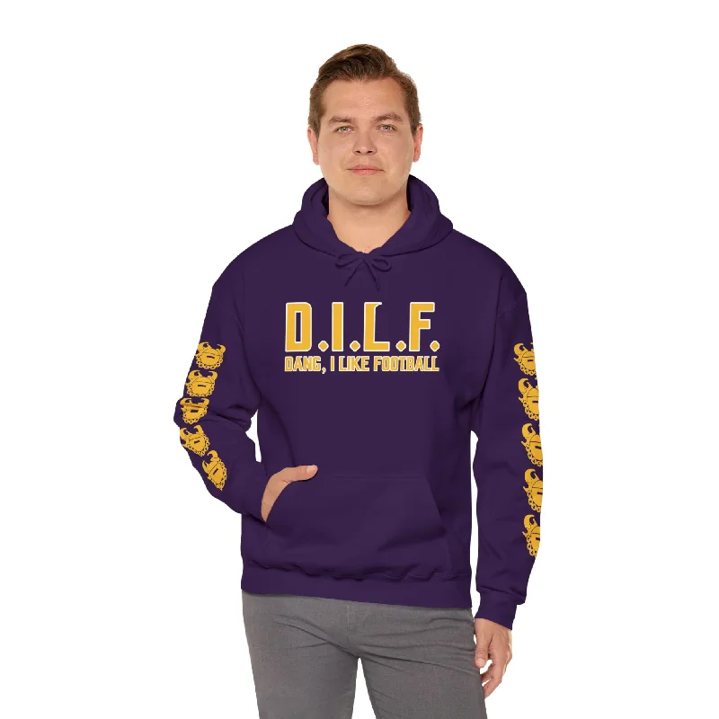 Unisex Heavy Blend™ Hooded Sweatshirt - D.I.L.F. + Game Day Helmet (Sleeves) Hoodie with Embroidery Detailed Premium