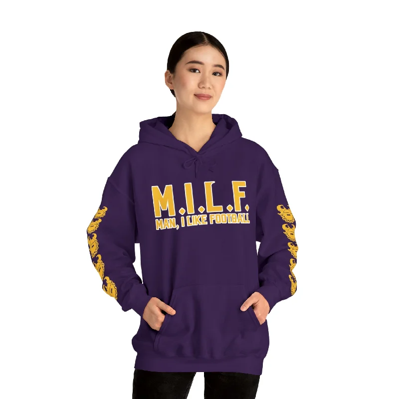 Unisex Heavy Blend™ Hooded Sweatshirt - M.I.L.F. + Game Day Helmet (Sleeves) Hoodie with Cropped Fit Short Trendy