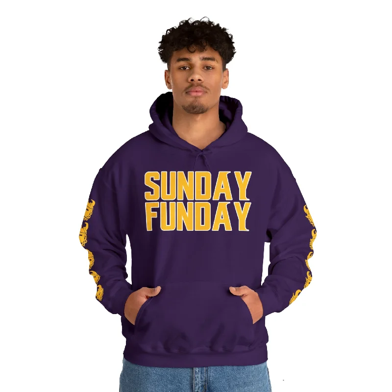 Unisex Heavy Blend™ Hooded Sweatshirt - SUNDAY FUNDAY + Game Day Helmet (Sleeves) Hoodie with Strings Custom Fit Adjustable