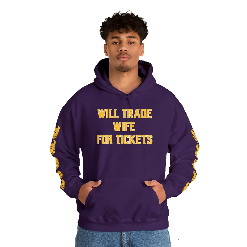 Unisex Heavy Blend™ Hooded Sweatshirt - Wife for Tickets + Game Day Helmet (Sleeves) Hoodie with Rolled Sleeves Casual Relaxed