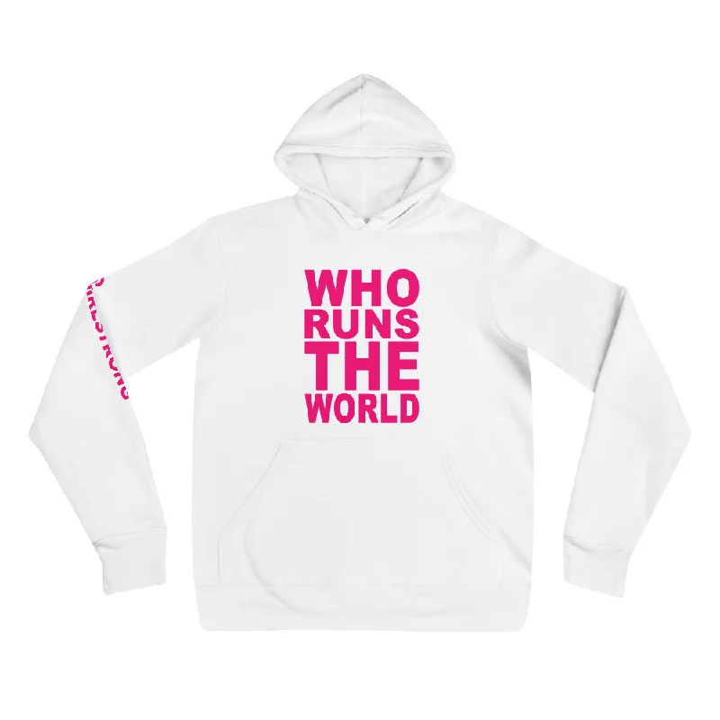 EVERYDAY FLEECE, COZY CHIC HOODIE WHITE - WHO RUNS THE WORLD Hoodie with Button Placket Classic Preppy