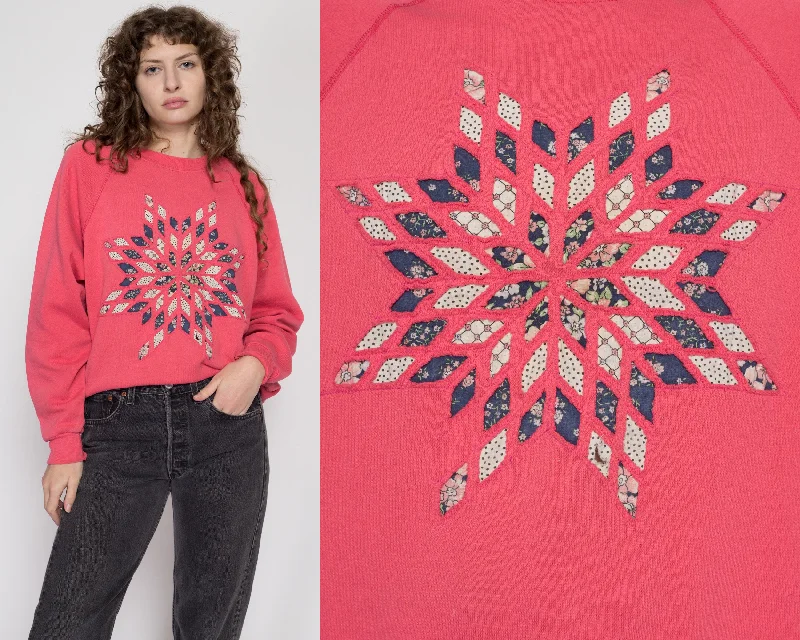 XL 90s Quilted Snowflake Graphic Sweatshirt Hoodie with Drawstring Waist Adjustable Fitted