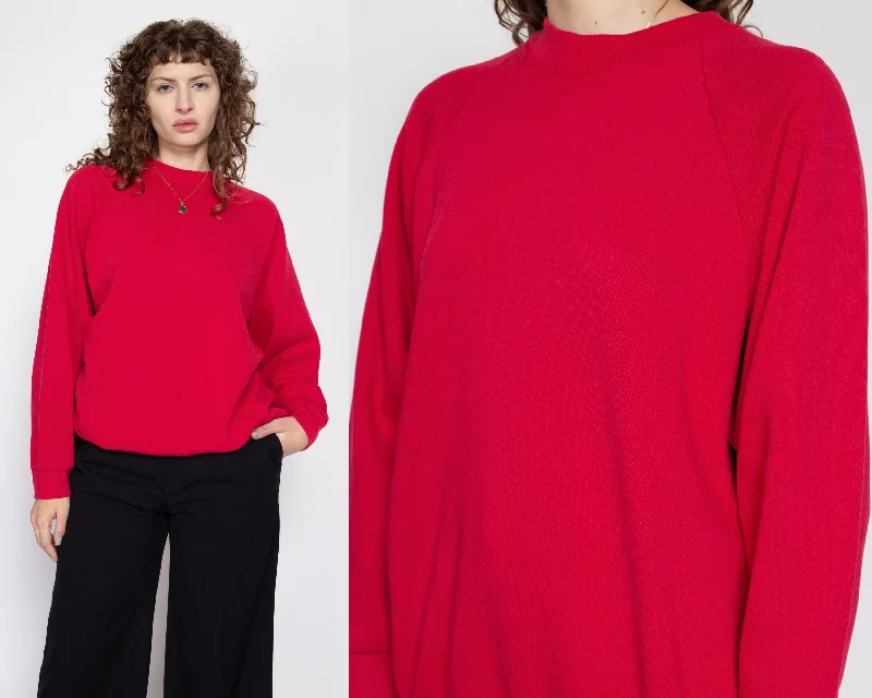 XL 90s Raspberry Red Raglan Sweatshirt Hoodie with Sequins Glamorous Eye-catching