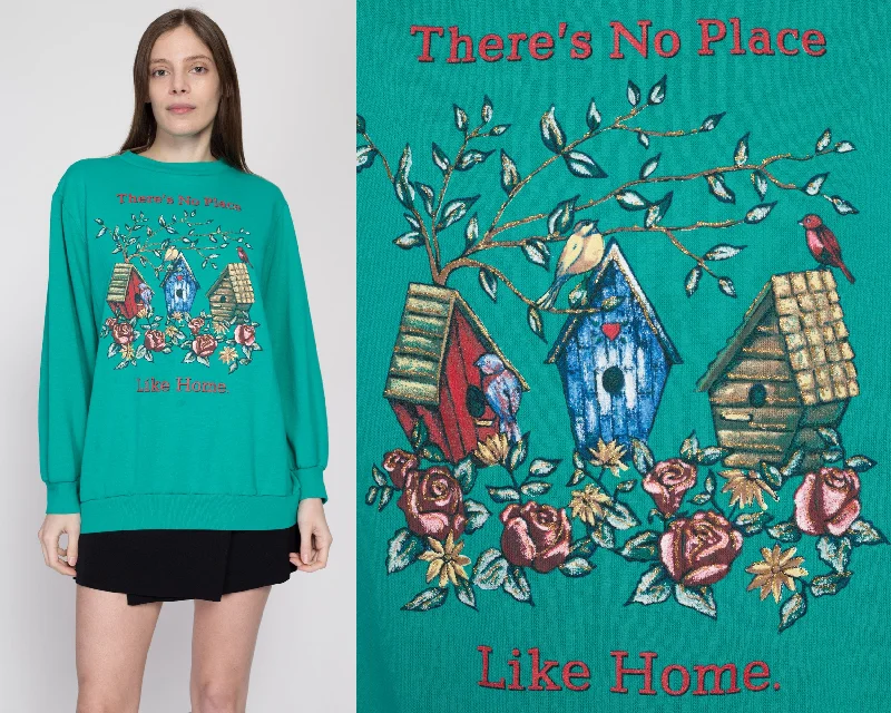 XL 90s "There's No Place Like Home" Birdhouse Sweatshirt Hoodie with Velcro Closure Adjustable Secure