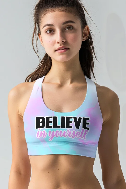 Believe in Yourself Stella Seamless Racerback Sport Yoga Bra - Women Lace Back Bra