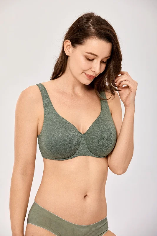 Catalina Seamless Underwire Unlined Minimizer Bra | Camouflage Heather - Sapphire Heather | B-G Cup Lace-Trimmed Bra