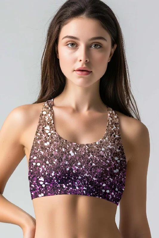 Gleam Wonderland Stella Purple Shimmer Seamless Sport Yoga Bra - Women Sporty Wireless Bra