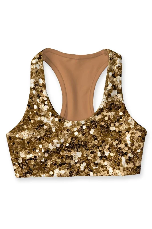 Haute Beige Stella Gold Glitter Print Seamless Sport Yoga Bra - Women Cozy Wire-Free Bra