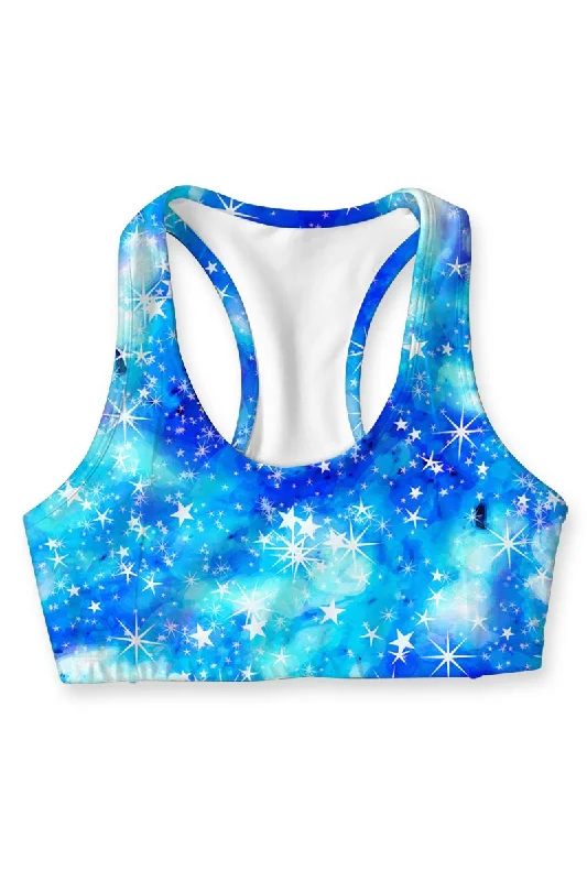 Imagination Stella Blue Galaxy Print Seamless Sport Yoga Bra - Women Comfortable Bralette Style