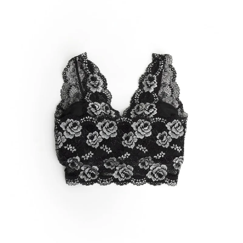 Lace Overlay Bra - Black Seamless Wireless Bra