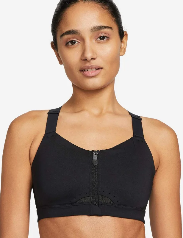 Dri-FIT Alpha Padded Zip-Front Sports Bra - Black/Dark Smoke Grey Contour Bra Style