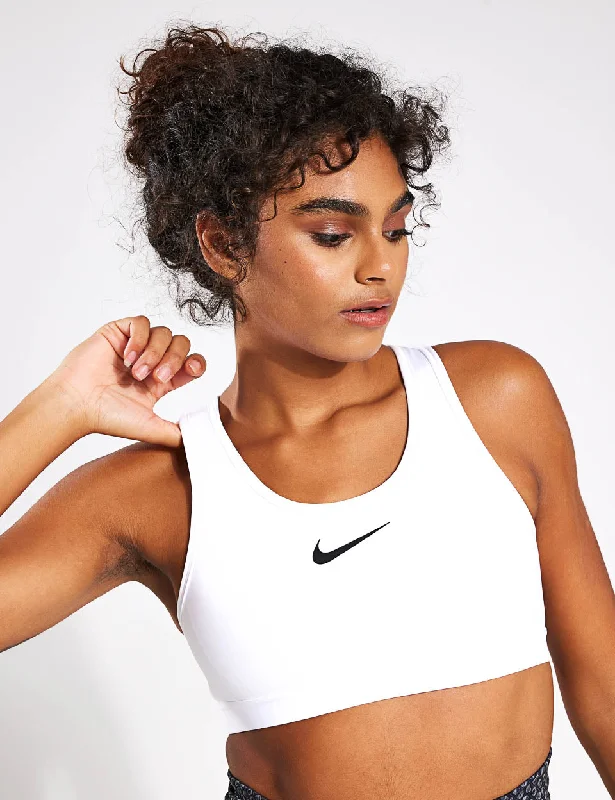 Swoosh High Support Bra - White/Black Elegant Satin Bralette