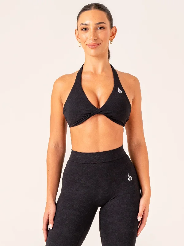 NKD Stonewash Halter Sports Bra - Black Stonewash Sports Support Bra