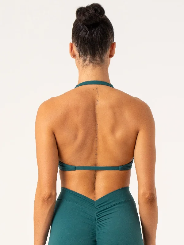 NKD Stonewash Halter Sports Bra - Emerald Stonewash Soft Cotton Bra