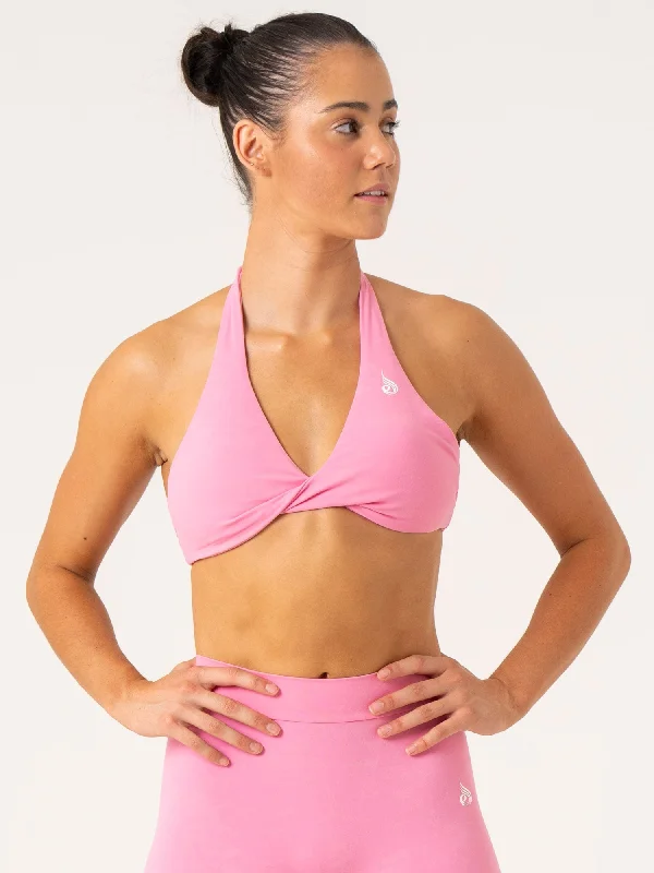 NKD Stonewash Halter Sports Bra - Pink Stonewash Trendy Lace Bra