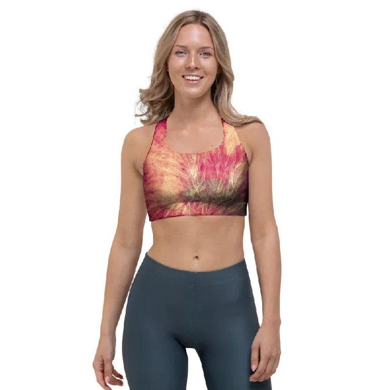 Red Tie Dye Sports Bra Seamless Push-Up Bra