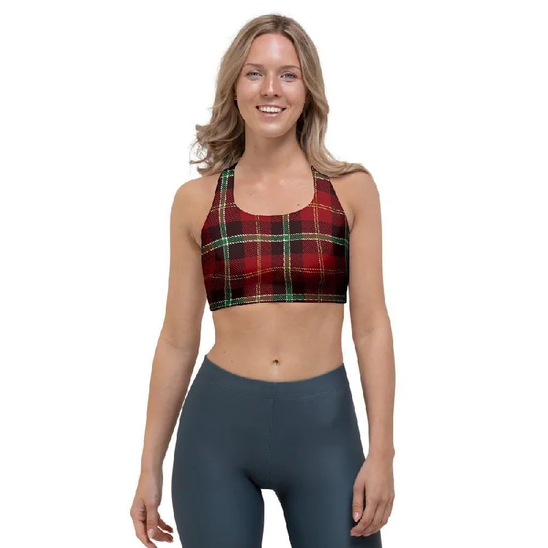 Royal Stewart Red Plaid Tartan Sports Bra Push-Up Bra Set