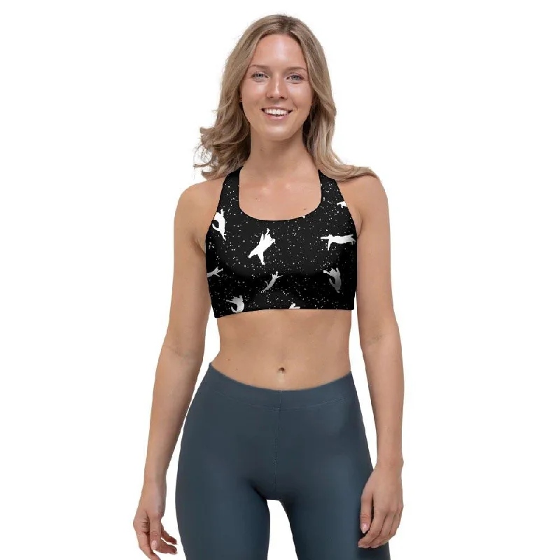 Silhouette Cat Print Sports Bra Casual Bralette Set