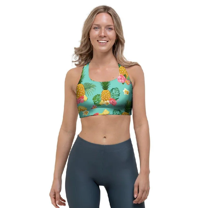 Slice Tropical Pineapple Print Sports Bra Lightly Padded Bra