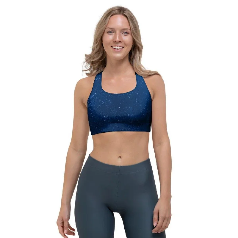 Space Blue Galaxy Sports Bra Padded Push-Up Bra