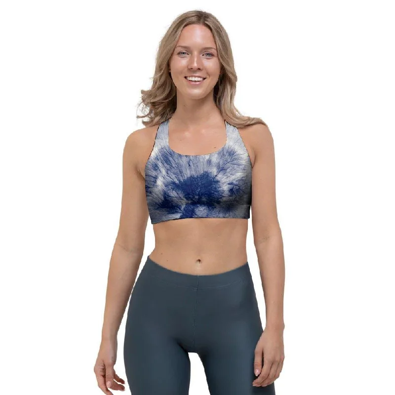 Spiral Blue Swirl Tie Die Sports Bra Stylish Strapless Bra