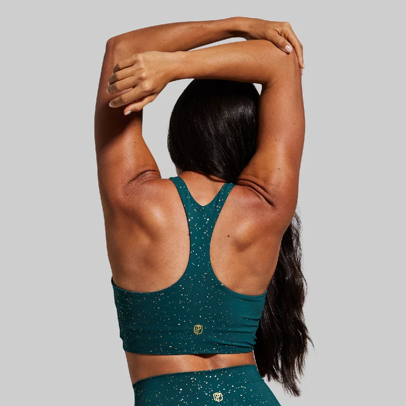 Synergy Cropped Sports Bra (Pine Gold) Stretchy Full Coverage