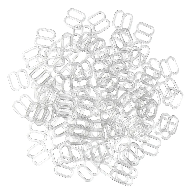 Maxbell 100 Pieces Plastic Bra Lingerie Strap Clips Hook Slider Buckle 8mm Clear Soft Lace Bra