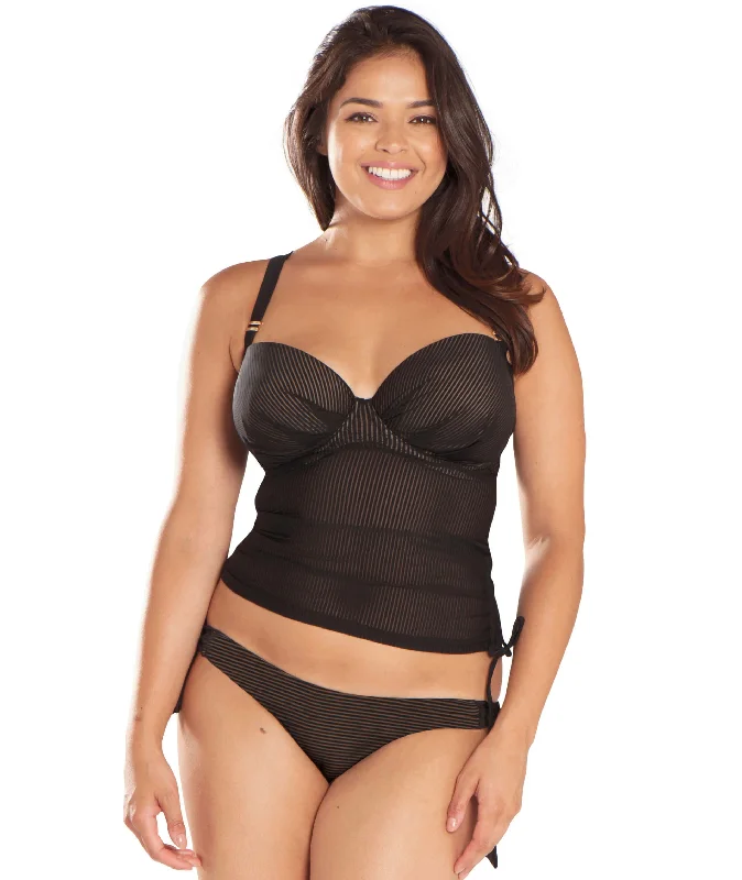 Curvy Kate Onyx Plunge Tankini - Black Stripe Sporty Swimwear Bottoms