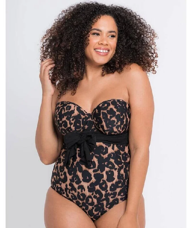 Curvy Kate Wrapsody Bandeau One Piece Swimsuit - Leopard Print Deep-V Swimsuit Design