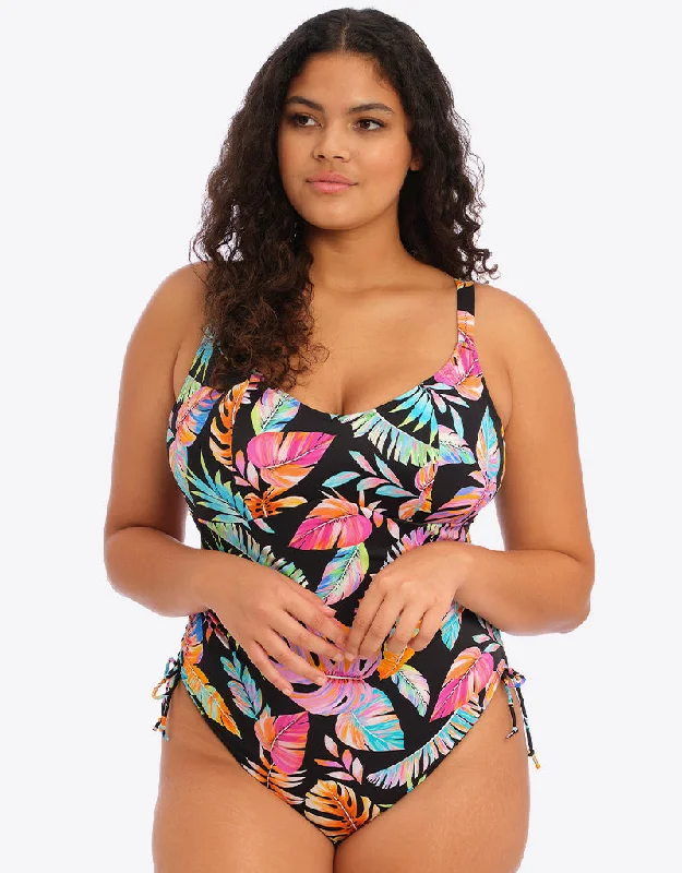 Elomi Tropical Falls Non-Wired Swimsuit Black High-Waisted Swimwear