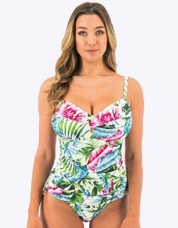 Fantasie Langkawi Twist Front Tankini Top White Print Adjustable Swim Top