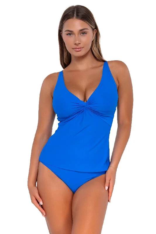 Sunsets Electric Blue Forever Tankini Top Adjustable Bikini Bottoms