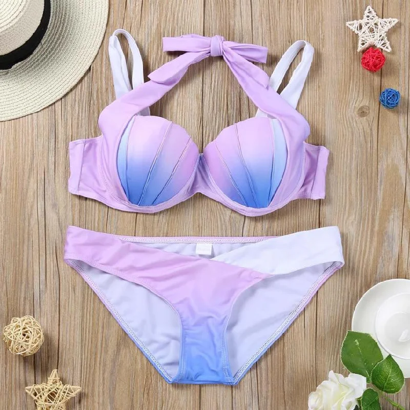 Women underwire swimsuits Bikini 2017 Summer Swimwear Push-Up Padded Print Bra Swimsuit Plavky #EW Ruffled Swimsuit Top