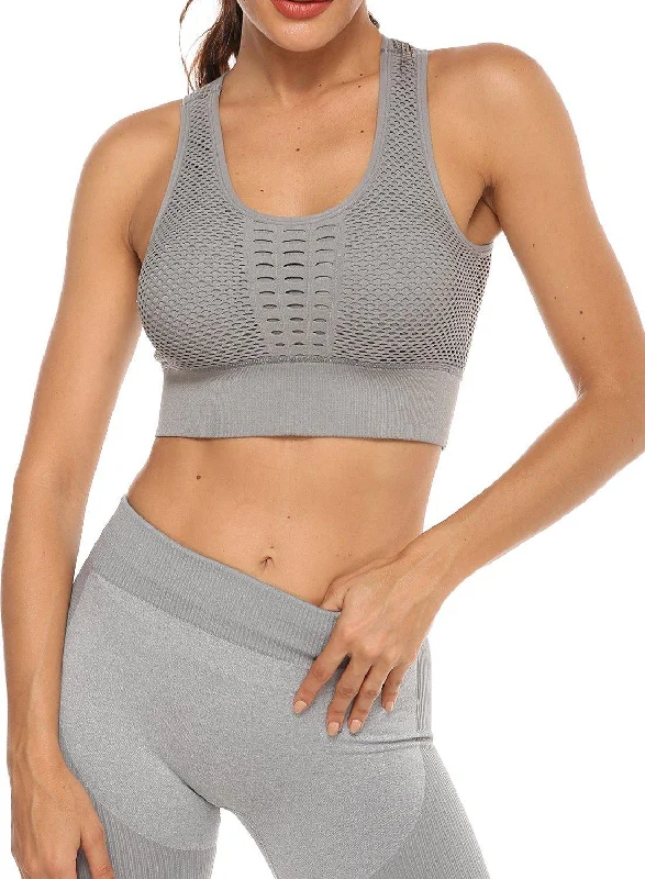 SEASUM Grid Mesh Back Hollow Out Ultra Soft Seamless Top Bra Breathable Full Coverage SEASUM Grid Mesh Back Hollow Out Ultra Soft Seamless Top Bra Breathable Full Coverage