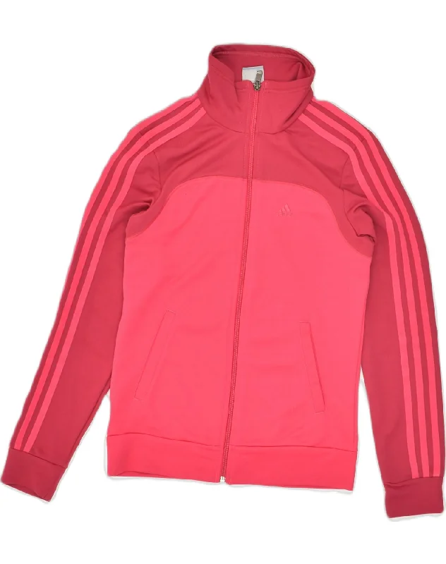 ADIDAS Womens Climalite Tracksuit Top Jacket UK 0-2 2XS Pink Colourblock Tailored Jacket Straight Jacket A-Line Jacket