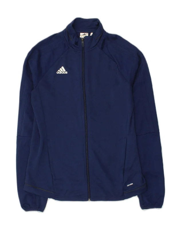 ADIDAS Womens Climalite Tracksuit Top Jacket UK 12/14 Medium Navy Blue One-Shoulder Jacket Off-the-Shoulder Jacket Asymmetrical Jacket