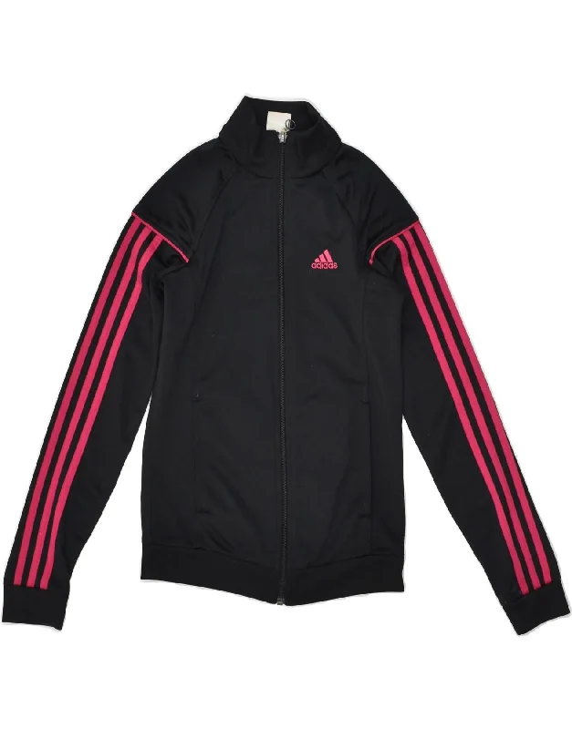 ADIDAS Womens Graphic Tracksuit Top Jacket UK 0-2 2XS Black Polyester Nylon Jacket Polyester Jacket Spandex Jacket