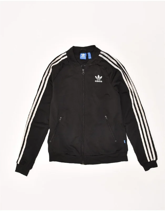 ADIDAS Womens Graphic Tracksuit Top Jacket UK 10 Small  Black Polyester Jacket Blazer Coat