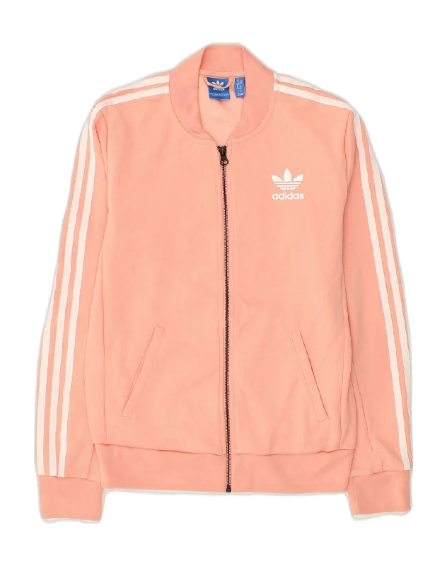 ADIDAS Womens Graphic Tracksuit Top Jacket UK 6 XS Pink Polyester Wool Fabric Cashmere Fabric Tweed Fabric