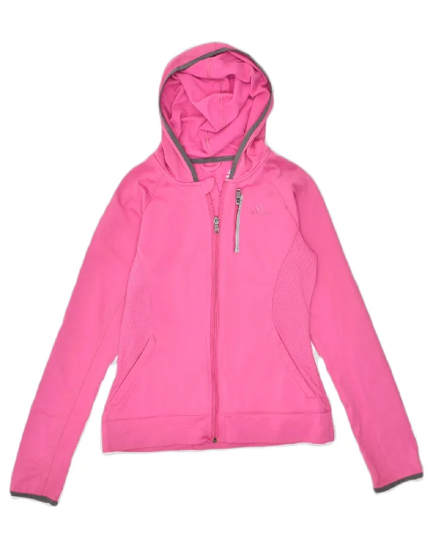 ADIDAS Womens Hooded Tracksuit Top Jacket UK 10 Small  Pink Polyester Oversized Jacket Tailored Jacket Straight Jacket