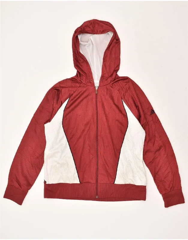 ADIDAS Womens Hooded Tracksuit Top Jacket UK 22 XL Red Colourblock Elasticated Jacket Padded Jacket Insulated Jacket