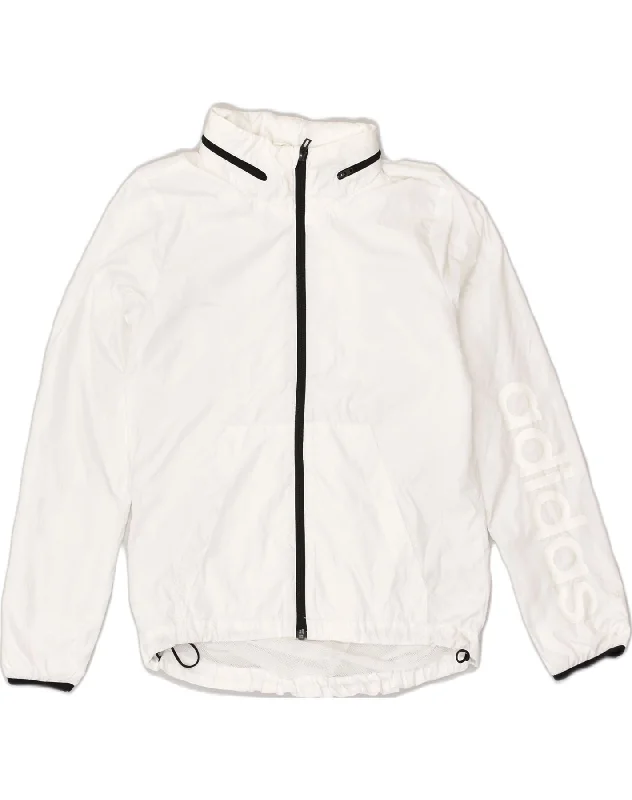 ADIDAS Womens Hooded Tracksuit Top Jacket UK 4/6 XS  White Polyester Denim Fabric Leather Fabric Suede Fabric