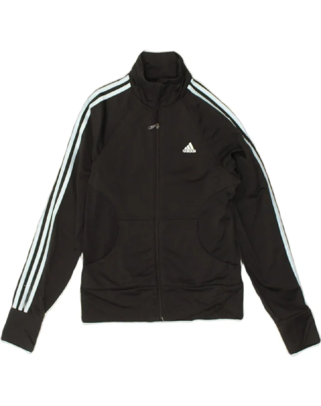 ADIDAS Womens Tracksuit Top Jacket UK 10 Small Black Polyester Front Pockets Side Pockets Patch Pockets