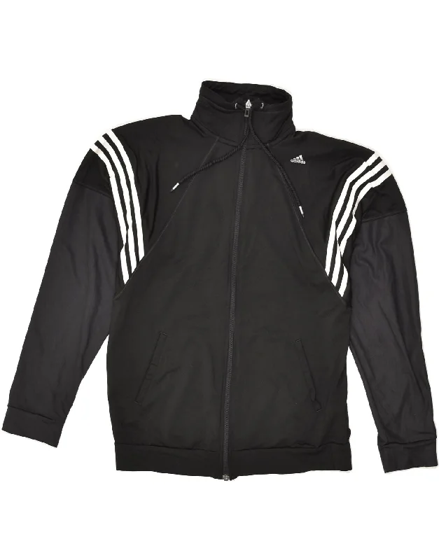 ADIDAS Womens Tracksuit Top Jacket UK 12/14 Medium Black Colourblock Satin Fabric Silk Fabric Chiffon Fabric