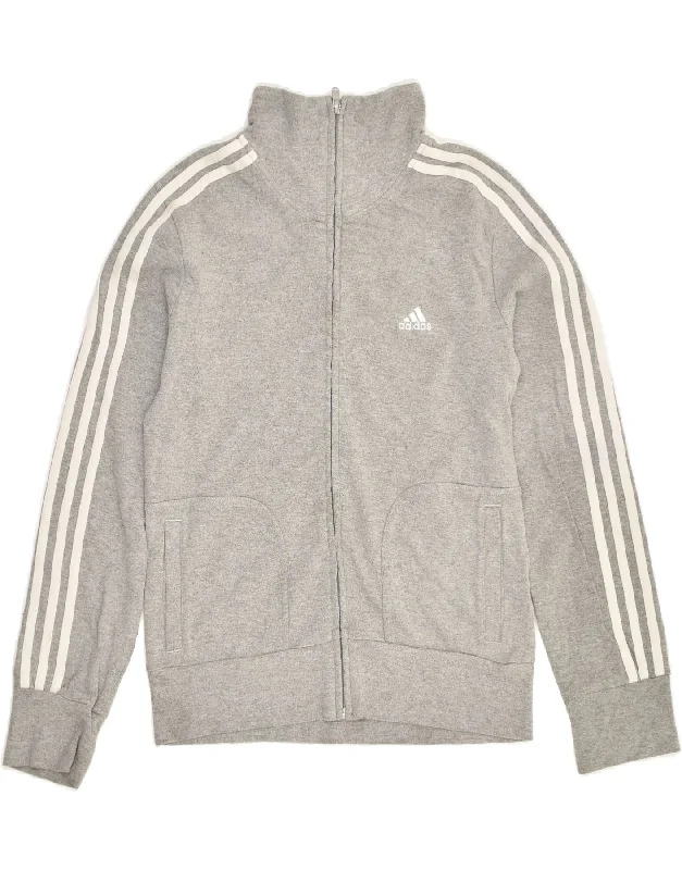 ADIDAS Womens Tracksuit Top Jacket UK 12 Medium Grey Cotton Stand-Up Collar Roll-Neck Collar Turtle Neck