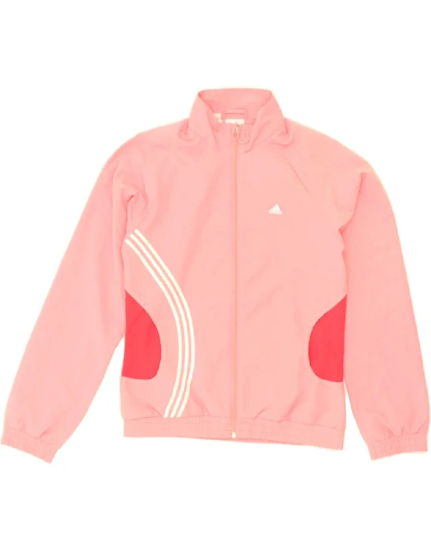 ADIDAS Womens Tracksuit Top Jacket UK 14 Medium Pink Polyester Welt Pockets Slit Pockets Flap Pockets