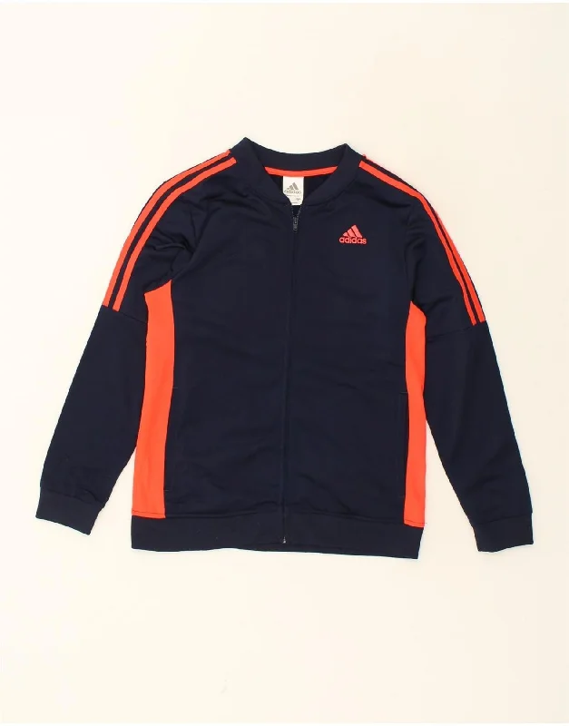 ADIDAS Womens Tracksuit Top Jacket UK 16 Large Navy Blue Colourblock Oversized Jacket Tailored Jacket Straight Jacket