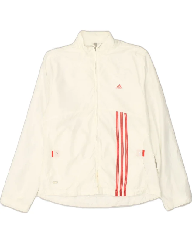 ADIDAS Womens Tracksuit Top Jacket UK 16 Large White Polyester One-Shoulder Jacket Off-the-Shoulder Jacket Asymmetrical Jacket